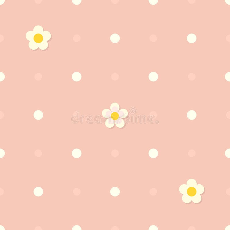 Fond plat rose sans couture mignon avec le modèle de point de polka et les fleurs blanches illustration libre de droits Fond plat rose sans couture mignon avec le modèle de point de polka et les fleurs blanches illustration libre de droits