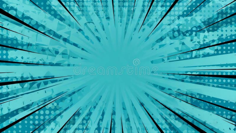 Fond pop art de la bande dessinée Teal avec lignes de vitesse radiale noire points de demi-teinte et texture désespérée création e illustration de vecteur