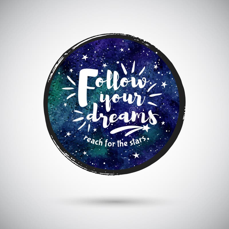 Fond rond cosmique d'aquarelle avec la citation d'inspiration illustration libre de droits Fond rond cosmique d'aquarelle avec la citation d'inspiration illustration libre de droits