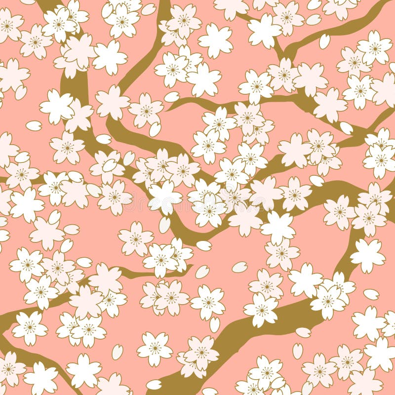 Fond rose et d'or de modèle de fleur de fleurs de cerisier illustration libre de droits Fond rose et d'or de modèle de fleur de fleurs de cerisier illustration libre de droits