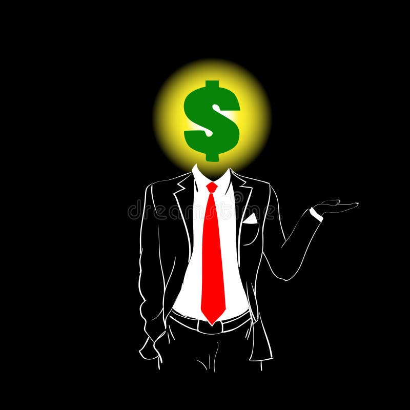 Fond rouge de noir de tête de symbole dollar de lien de costume de silhouette d'homme illustration stock Fond rouge de noir de tête de symbole dollar de lien de costume de silhouette d'homme illustration stock