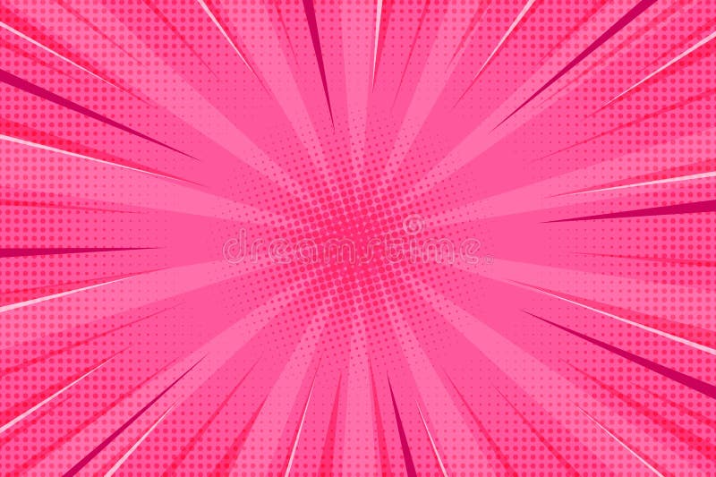 Fond roz abstract de benzi desenate, cu model starburst. raze radiale de artă pop cu efect de semitonuri stock illustration