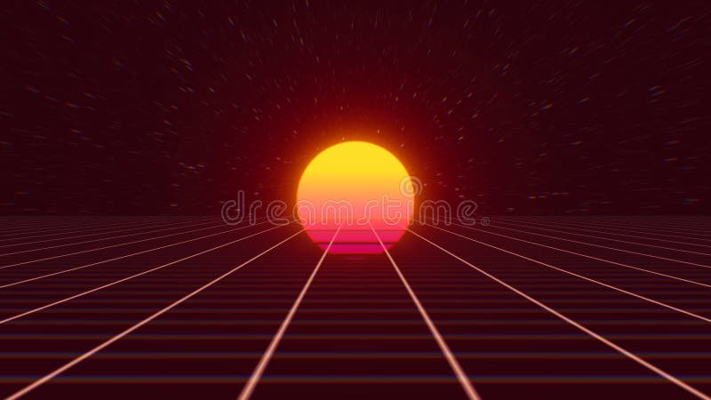 Fond Rétro-futuriste de grille du soleil du synthwave 80s Animation en boucle sans couture d'ouverture illustration libre de droits
