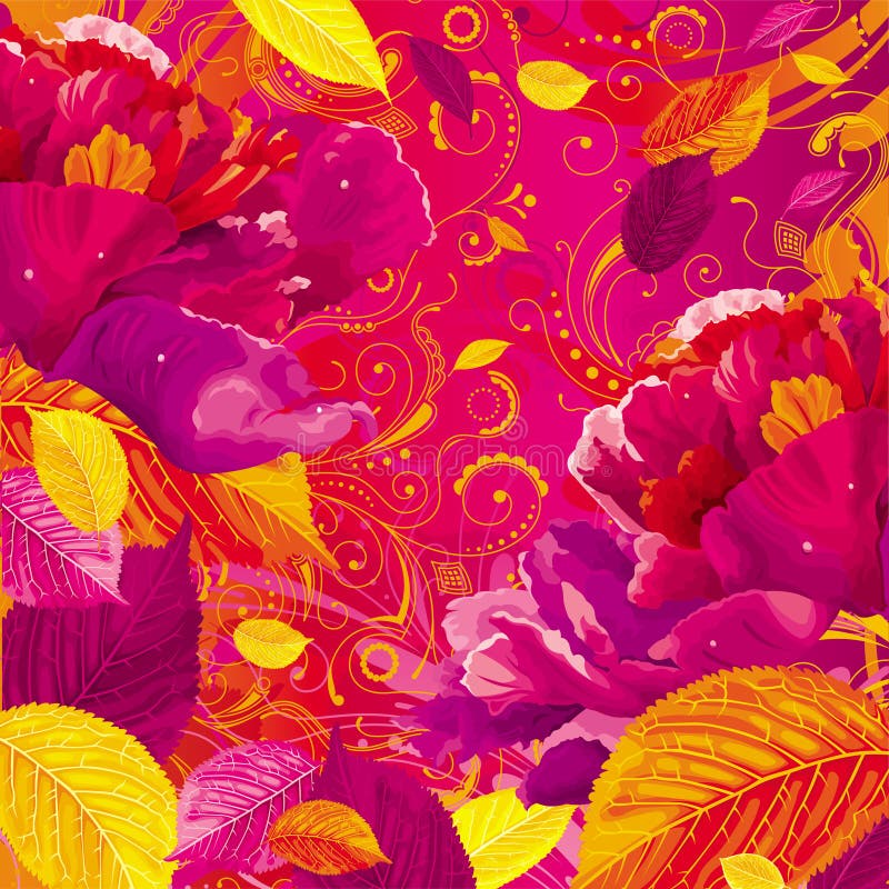 Fond saisonnier de pivoine et de lames illustration de vecteur Fond saisonnier de pivoine et de lames illustration de vecteur
