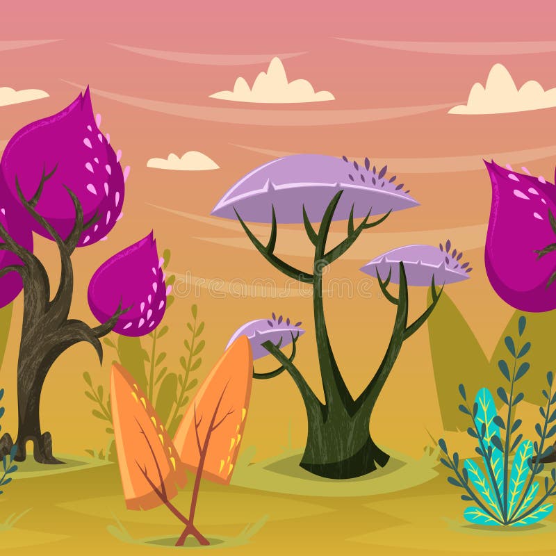 Fond sans couture avec de beaux arbres dans la forêt magique illustration libre de droits