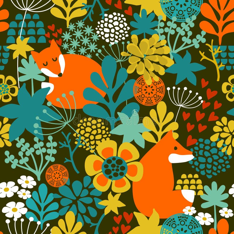 Fond sans couture avec le renard mignon de nuit dans illustration de vecteur
