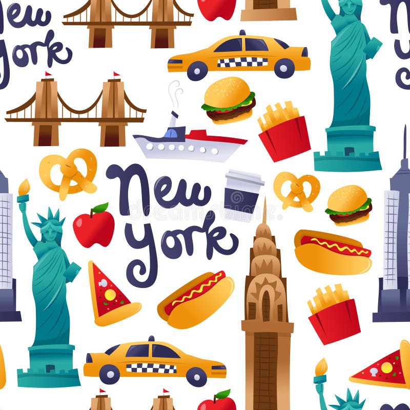 Fond sans couture de modèle de culture mignonne superbe de New York illustration stock Fond sans couture de modèle de culture mignonne superbe de New York illustration stock