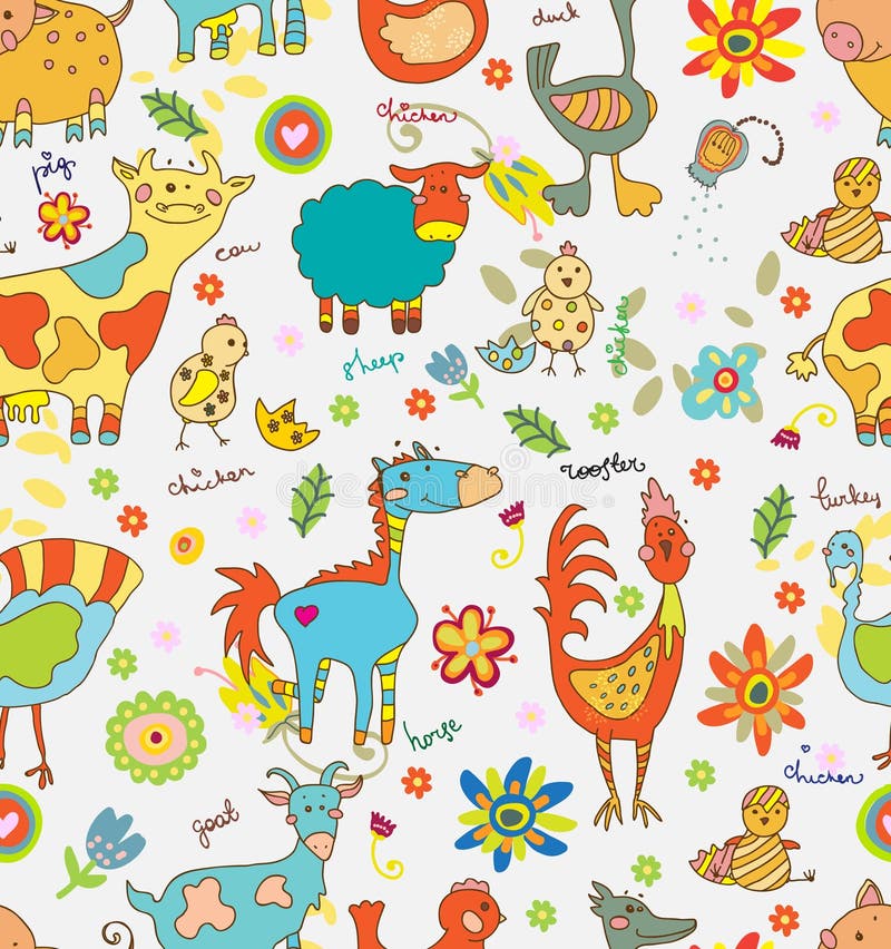 Animaux de ferme drôles sans couture de bande dessinée illustration de vecteur Animaux de ferme drôles sans couture de bande dessinée illustration de vecteur