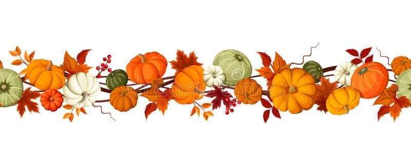 Fond sans couture horizontal avec des potirons et des feuilles d'automne Illustration de vecteur illustration libre de droits
