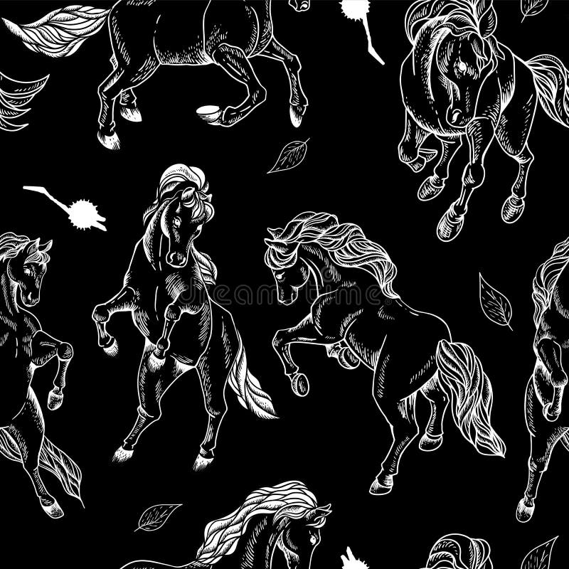 Fond sans couture tiré par la main avec le cheval illustration stock Fond sans couture tiré par la main avec le cheval illustration stock