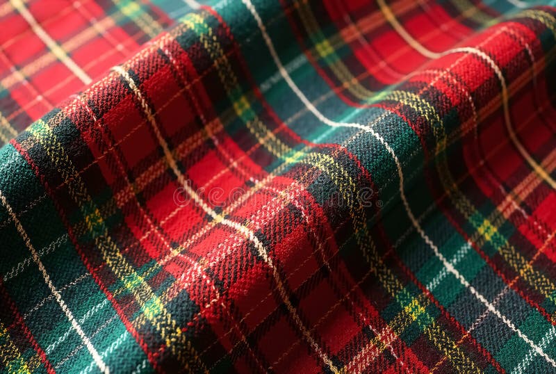 Fond Tartan Plaid écossais classique. Vue rapprochée d'un tissu écossais traditionnel écossais écossais en plaid aux motifs rouge vert et jaune vif. IA générative