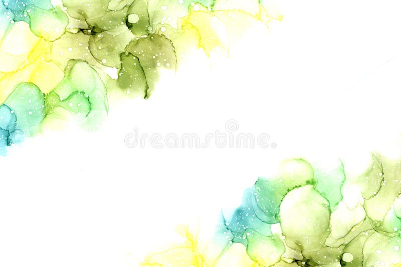 Fond tiré par la main abstrait sensible d'encre d'alcool l'aquarelle avec l'espace de copie dans des tons vert et jaune. illustration de vecteur
