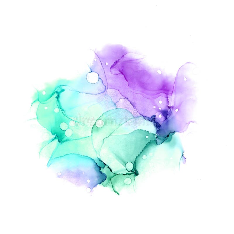 Fond tiré par la main abstrait sensible d'encre d'aquarelle ou d'alcool dans turquoise et les tons violets. Illustration de trame. illustration stock