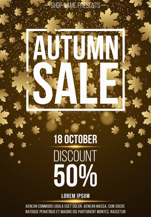 Fond vertical, affiche pour faire de la publicité la vente d'automne Bons et remises Bannière blanche avec le texte Lames d'or d' illustration de vecteur Fond vertical, affiche pour faire de la publicité la vente d'automne Bons et remises Bannière blanche avec le texte Lames d'or d' illustration de vecteur