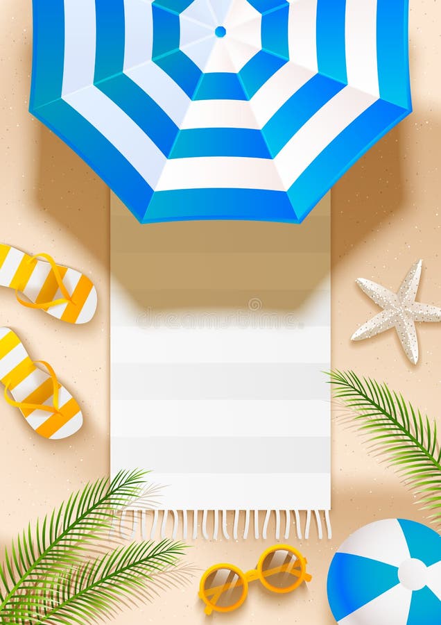 Fond vertical de plage d'été avec le parapluie de soleil, les bascules électroniques, les lunettes de soleil, la boule et les pal illustration libre de droits Fond vertical de plage d'été avec le parapluie de soleil, les bascules électroniques, les lunettes de soleil, la boule et les pal illustration libre de droits
