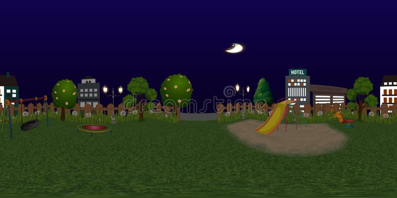 Fond virtuel de reaility de panorama de terrain de jeu d'enfants la nuit illustration stock Fond virtuel de reaility de panorama de terrain de jeu d'enfants la nuit illustration stock