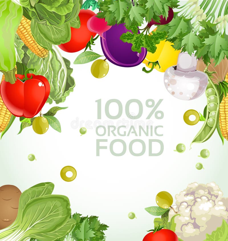 Fondo 100% del alimento biológico del vegetariano ilustración del vector Fondo 100% del alimento biológico del vegetariano ilustración del vector