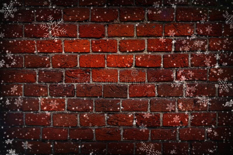 Fondo abstracto de la Navidad Primer rojo de la pared de ladrillo, textura, fondo, grunge Copos de nieve blancos en fondo de la p imagen de archivo Fondo abstracto de la Navidad Primer rojo de la pared de ladrillo, textura, fondo, grunge Copos de nieve blancos en fondo de la p imagen de archivo