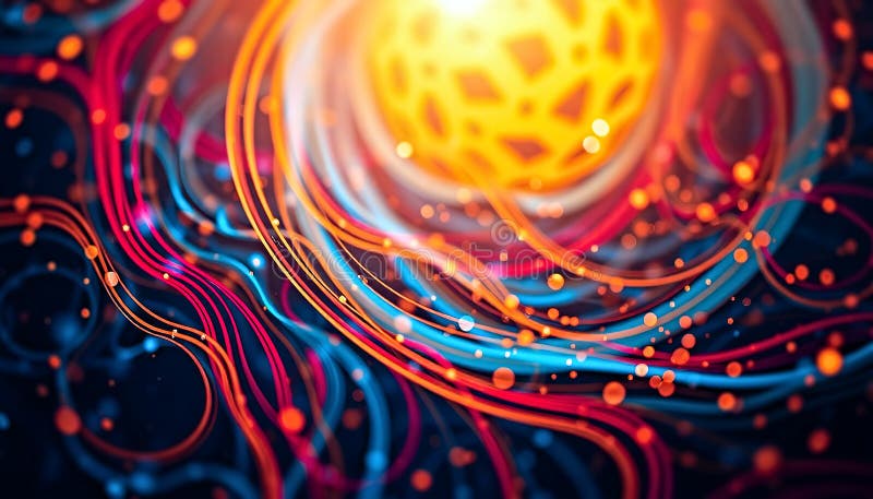 Fondo abstracto de líneas coloridas y partículas fluidas imagen de archivo libre de regalías