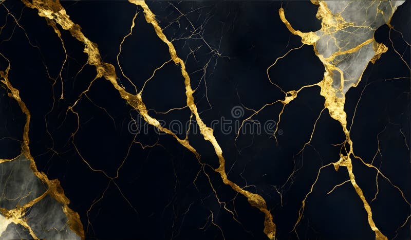 Fondo abstracto de mármol negro con venas doradas técnica kintneri japonesa stock de ilustración