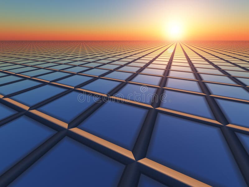 An abstract illustration business like background of grid perspective vanishing point to a sunrise. An abstract illustration business like background of grid perspective vanishing point to a sunrise.