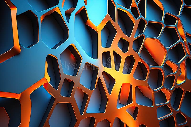 Fondo abstracto usando patrón de construcción con textura metálica y luz láser naranja voronoi. ai generativo