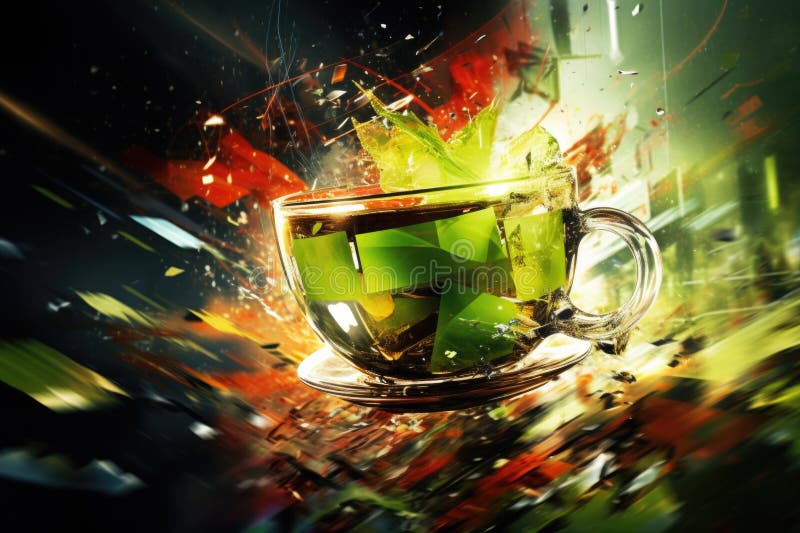 An illustration reflecting the rhythm and energy of green tea with lime, a rhythmic composition of abstract shapes and lines. Abstract beautiful background in green shades. Tea break time AI generated. An illustration reflecting the rhythm and energy of green tea with lime, a rhythmic composition of abstract shapes and lines. Abstract beautiful background in green shades. Tea break time AI generated