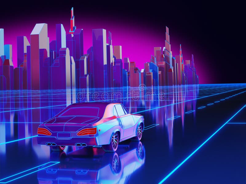 Fondo al neon futuristico della citt? di notte illustrazione di stock