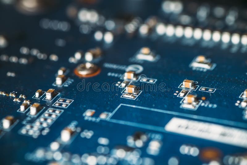 Fondo alta tecnologia astratto - chip digitale dell'hardware o circuito stampato, fuoco selettivo immagine stock