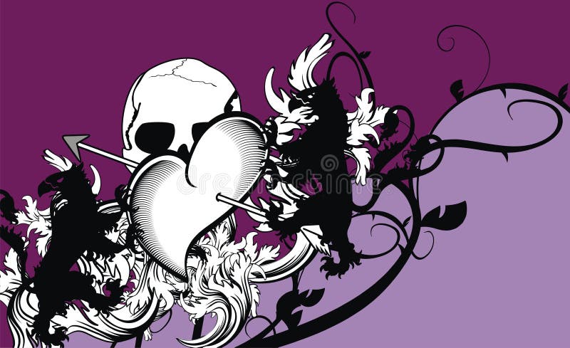 Fondo araldico della cresta delle frecce del cuore illustrazione di stock Fondo araldico della cresta delle frecce del cuore illustrazione di stock