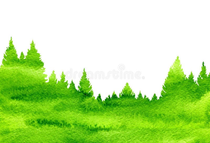 Fondo astratto della natura del paesaggio dell'acquerello con gli abeti illustrazione di stock Fondo astratto della natura del paesaggio dell'acquerello con gli abeti illustrazione di stock