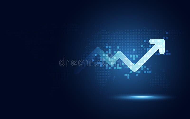 Fondo astratto di tecnologia di aumento della freccia di trasformazione digitale futuristica del grafico Grandi azione di valuta illustrazione vettoriale