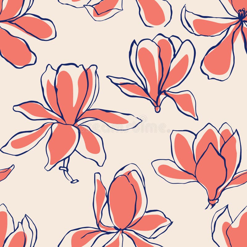 Fondo astratto moderno dei fiori della magnolia Reticolo senza giunte floreale Tavolozza di colori scandinava pastello Composizio illustrazione vettoriale Fondo astratto moderno dei fiori della magnolia Reticolo senza giunte floreale Tavolozza di colori scandinava pastello Composizio illustrazione vettoriale