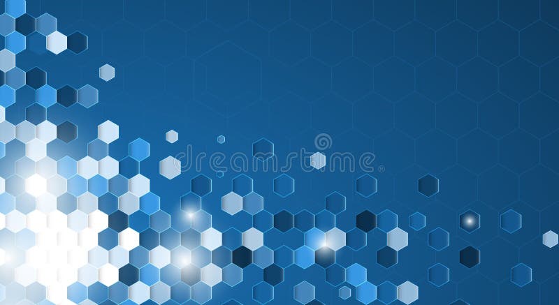Fondo azul abstracto del hexágono con la bandera blanca de la frontera ilustración del vector Fondo azul abstracto del hexágono con la bandera blanca de la frontera ilustración del vector