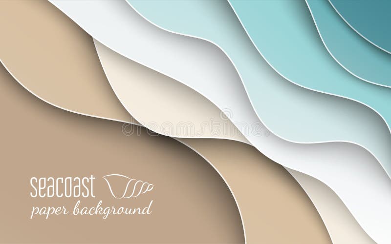 Fondo azul abstracto del verano del mar y de la playa con la onda del papel de la curva y costa para el diseño de la bandera, del