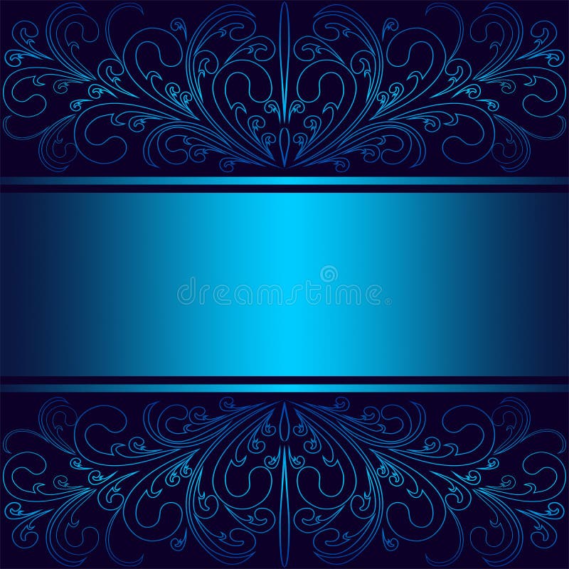Fondo azul de lujo con las fronteras y la cinta florales elegantes
