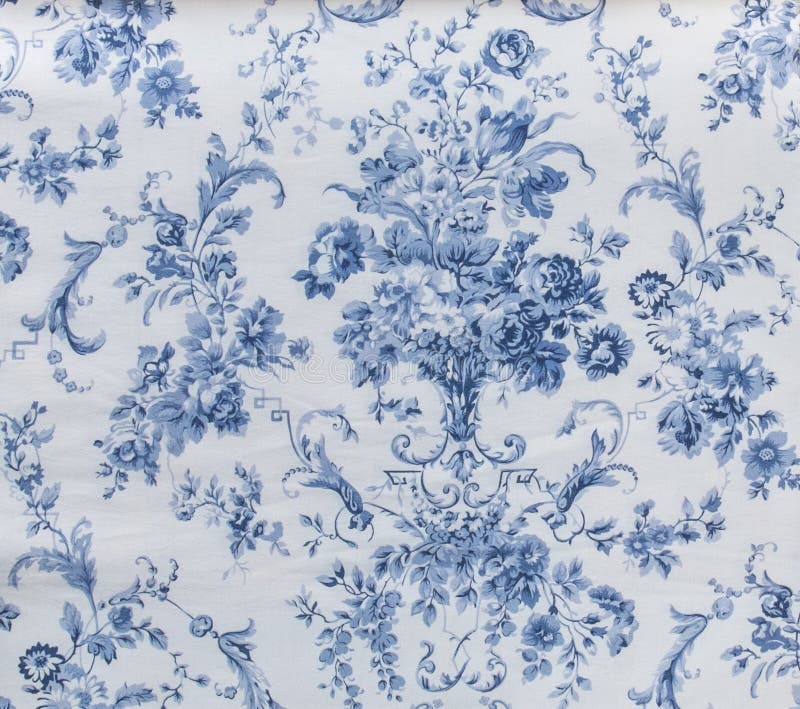 Fondo azul retro de la tela del estampado de flores