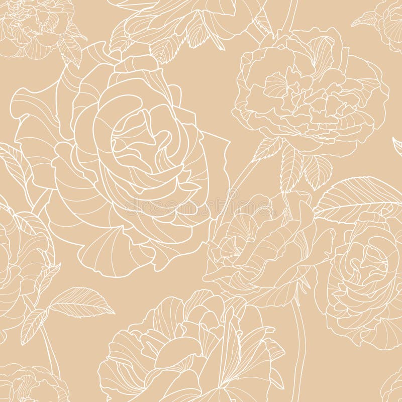 Fondo beige ligero con las flores color de rosa dibujadas mano del esquema Modelo inconsútil floral del vector ilustración del vector Fondo beige ligero con las flores color de rosa dibujadas mano del esquema Modelo inconsútil floral del vector ilustración del vector