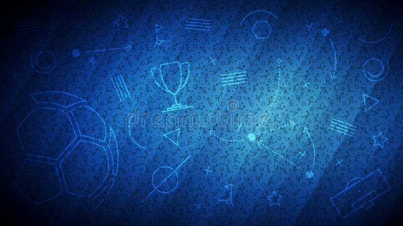 Fondo blu di calcio con differenti icone e giocatori di football americano illustrazione di stock Fondo blu di calcio con differenti icone e giocatori di football americano illustrazione di stock