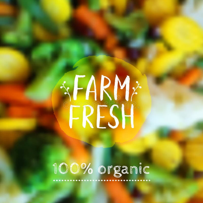 Fondo borroso vector con las verduras y la etiqueta del eco Concepto sano de la comida fresca, del vegetariano y del eco ilustración del vector Fondo borroso vector con las verduras y la etiqueta del eco Concepto sano de la comida fresca, del vegetariano y del eco ilustración del vector
