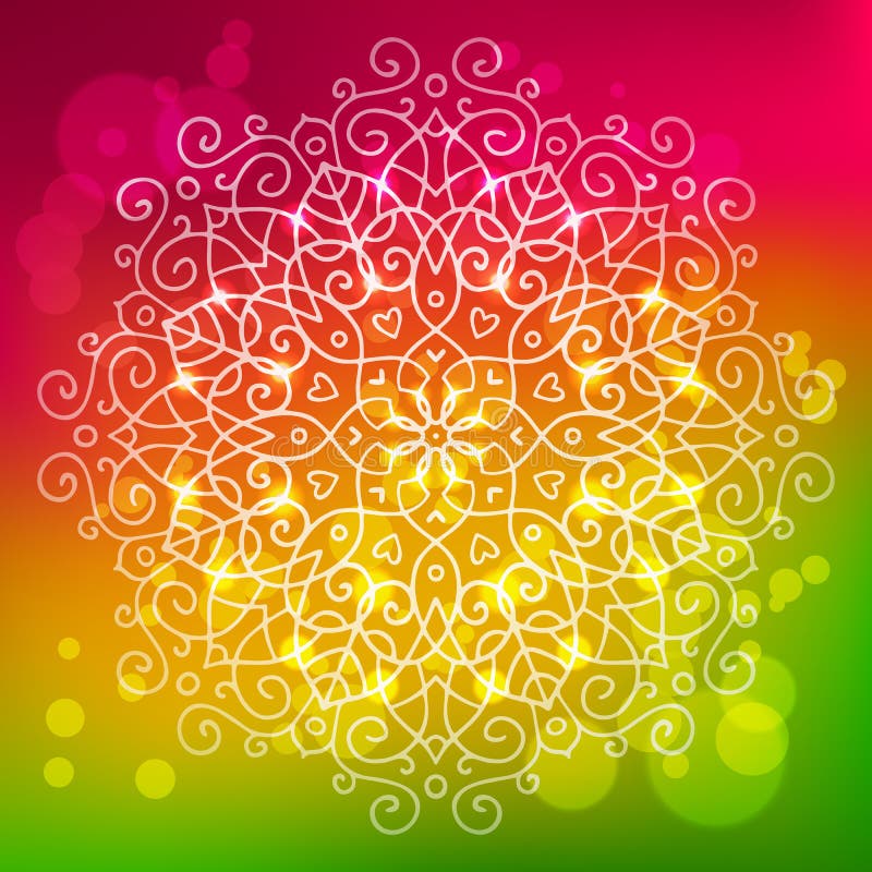 Fondo brillante abstracto con un ornamento redondo de la mandala, sparkl stock de ilustración