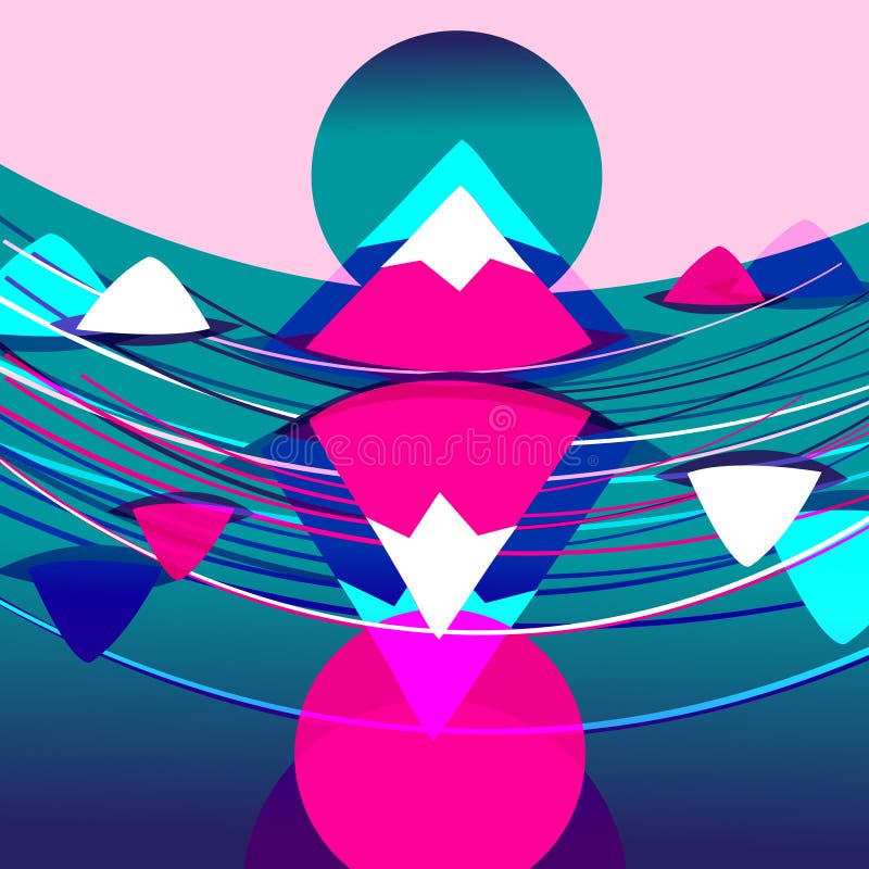 Fondo brillante con las montañas y las ondas rosadas ilustración del vector Fondo brillante con las montañas y las ondas rosadas ilustración del vector