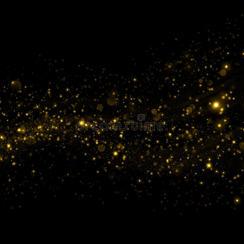 Gold glittering sparkling star dust on black background. Gold glittering sparkling star dust on black background