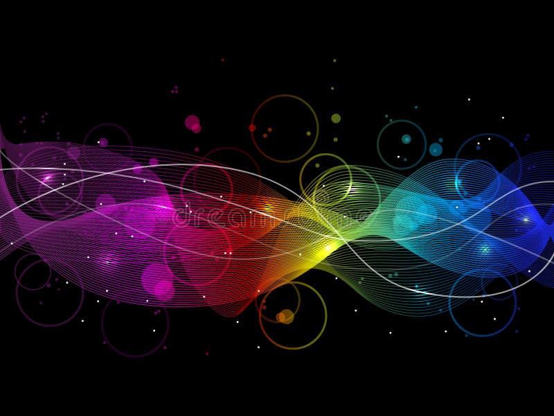 Vector abstract picture with rainbow waves on black background. Vector abstract picture with rainbow waves on black background