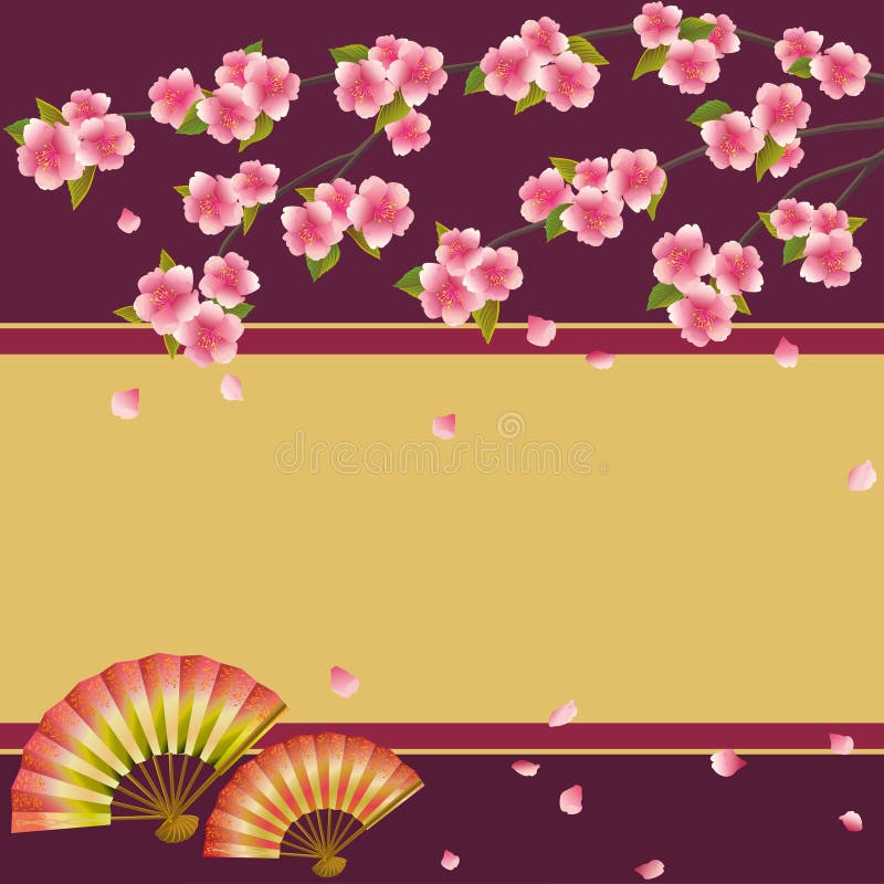 Fondo con el cerezo japonés Sakura y las fans stock de ilustración Fondo con el cerezo japonés Sakura y las fans stock de ilustración