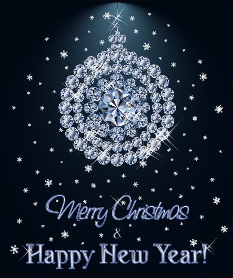 Fondo con la bola de Navidad, vector del diamante de la Feliz Navidad y de la Feliz Año Nuevo stock de ilustración Fondo con la bola de Navidad, vector del diamante de la Feliz Navidad y de la Feliz Año Nuevo stock de ilustración
