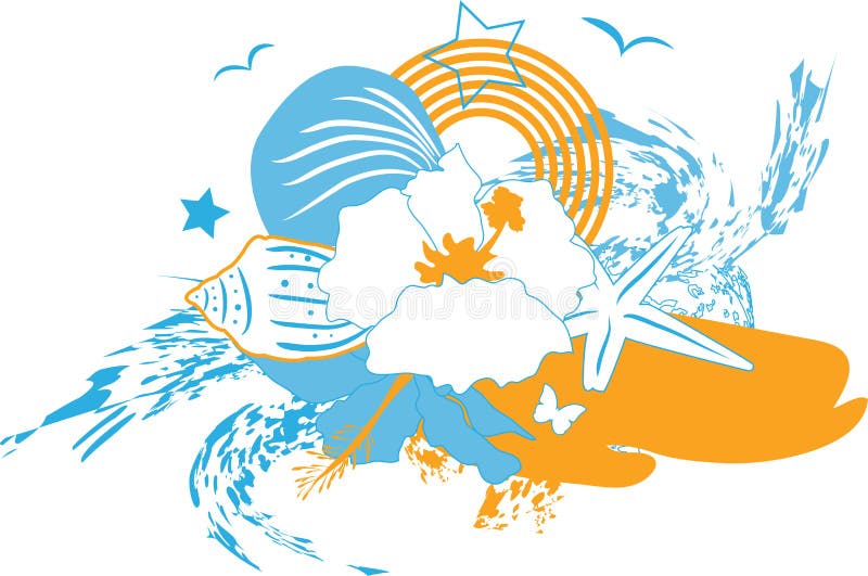 Fondo con la flor y el seashell tropicales ilustración del vector Fondo con la flor y el seashell tropicales ilustración del vector