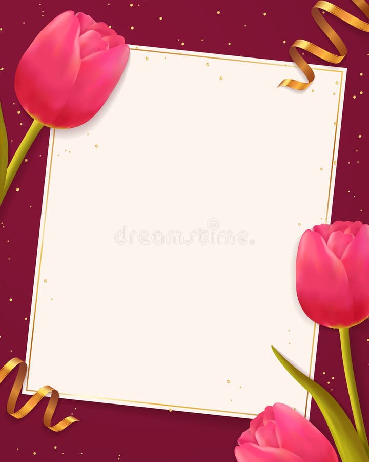 Fondo con los tulipanes y la hoja del papel en blanco ilustración del vector Fondo con los tulipanes y la hoja del papel en blanco ilustración del vector