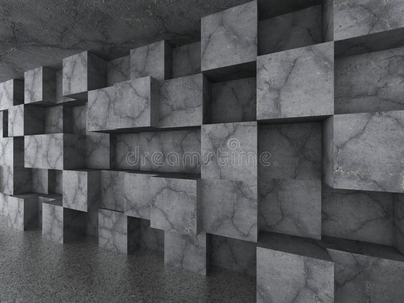 Fondo concreto caótico de la arquitectura de la pared de los cubos ilustración del vector Fondo concreto caótico de la arquitectura de la pared de los cubos ilustración del vector
