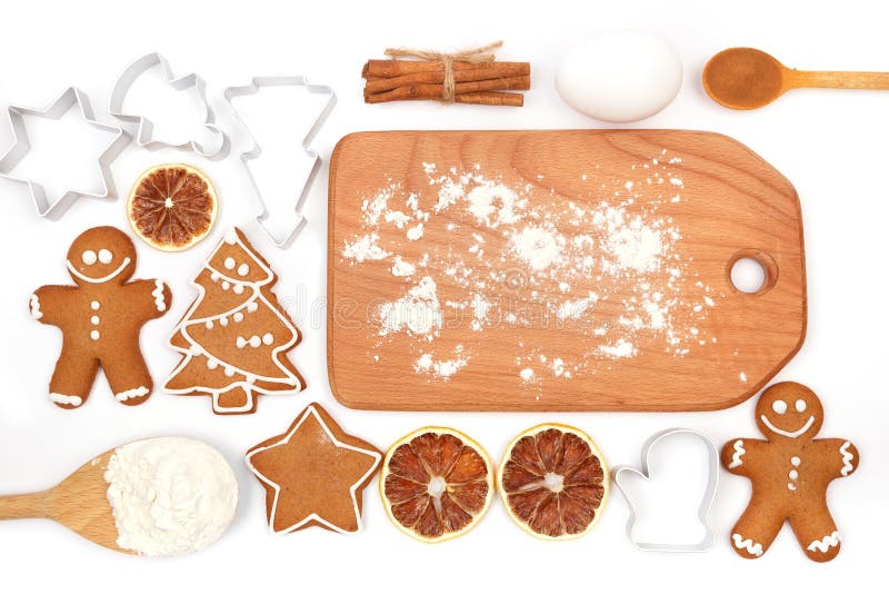 Fondo creativo de la hornada de invierno Utensilios e ingredientes de la cocina para las galletas hechas en casa del pan de jengi imagen de archivo libre de regalías Fondo creativo de la hornada de invierno Utensilios e ingredientes de la cocina para las galletas hechas en casa del pan de jengi imagen de archivo libre de regalías